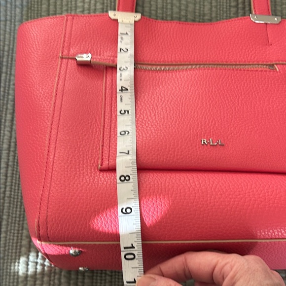 Lauren Ralph Lauren Newberry Medium Vibrant Pink Pebbled Tote Bag - Picture 13 of 14